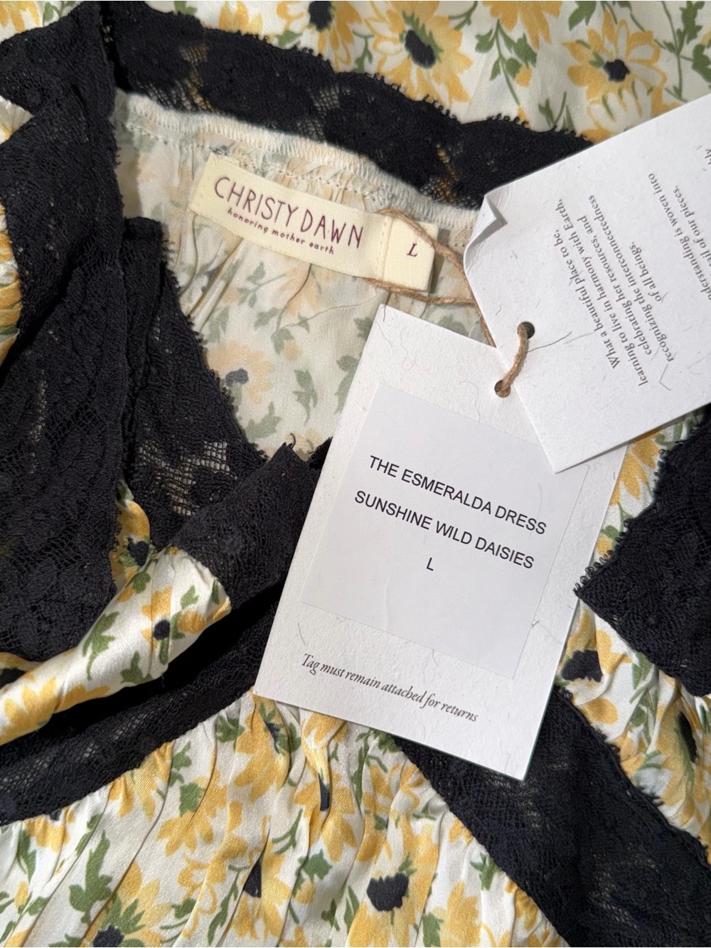NWT Christy Dawn Esmeralda Dress Sunflower Sunshine Size Large New Silk Lace - Picture 8 of 12
